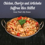 Chicken, Chorizo and Artichoke Saffron Rice Skillet from That's My Home